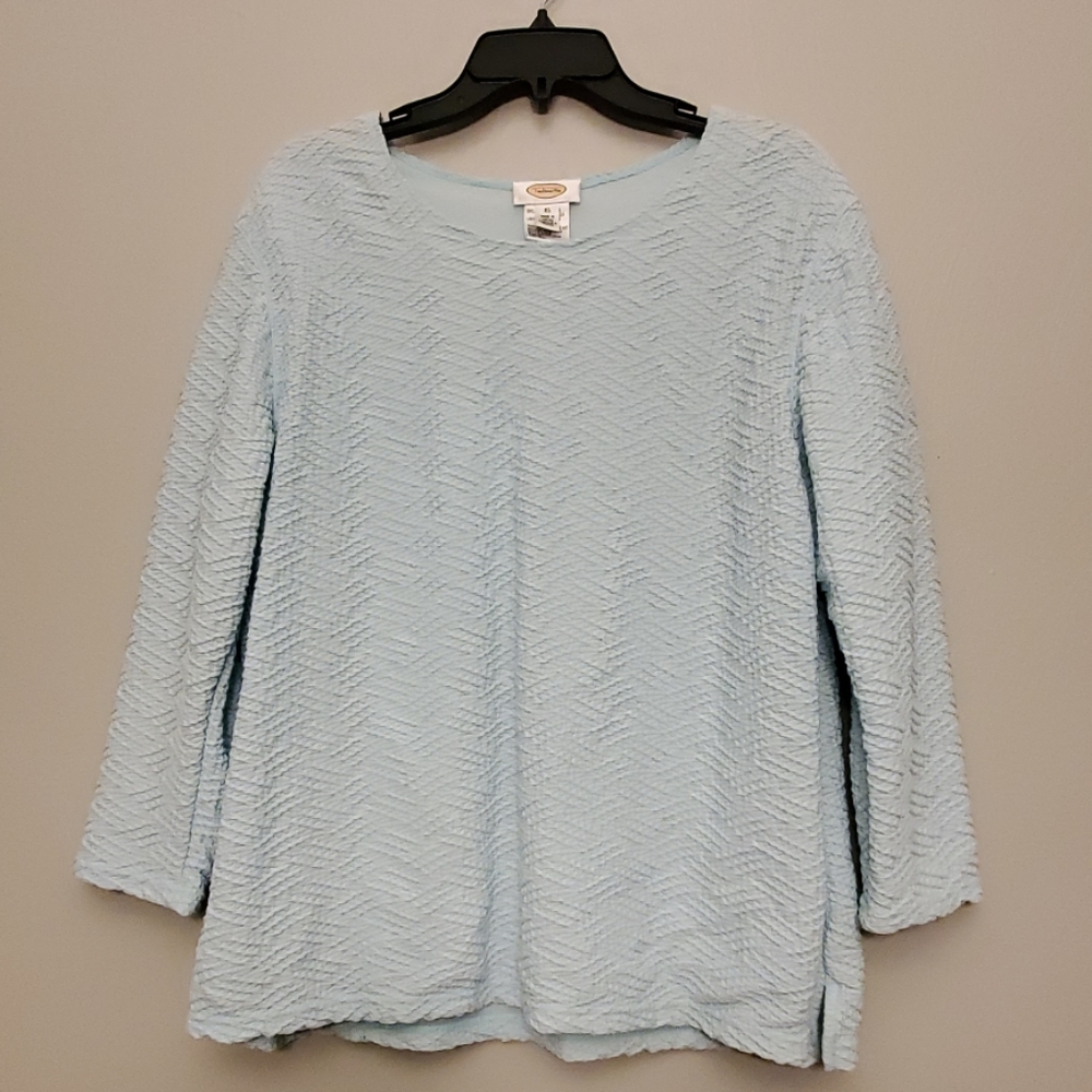 Talbots 3/4 Sleeve Textured Top, Aqua, XL